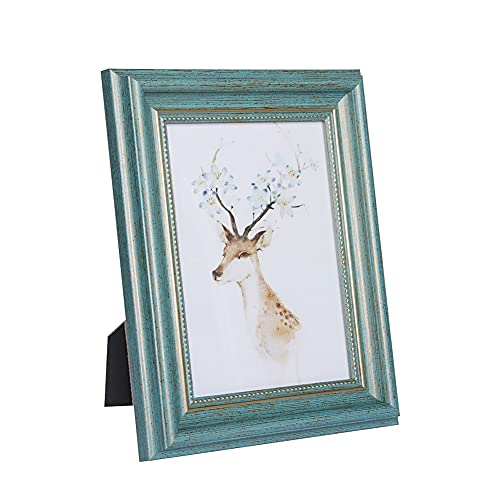 SAREMP 額縁 写真フレーム 10x15cm 15x20cmサイズ イミテーションウッド写真立て 横縦置き兼用 壁掛け 絵画 賞状 写真 肖像額 室内装飾 記念 壁掛けおよびデスクトップ 1個 アイボリ グリン (10*15CM)