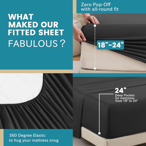 Bedlifes California King Sheet Set, Extra Deep Pocket 18-24 Inches, 1000Thread Count 100% Egyptian Cotton, Soft and Breathable 4-Piece,Black