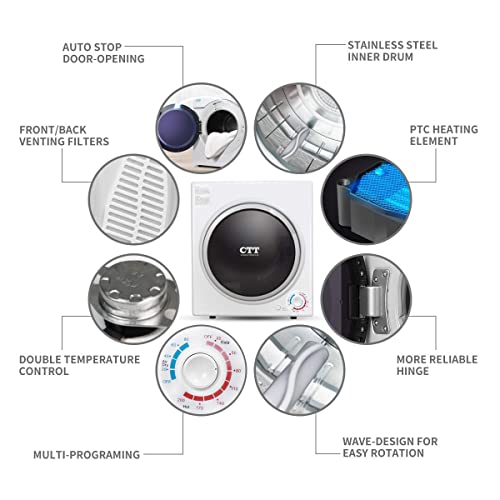 image for CTT 3.5 Cu. Ft. Clothes Dryer, 1500W Electric Dryers for Clothes, 110V