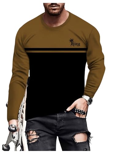 SOLY HUX Men's Color Block Graphic Tees Casual Crew Neck Long Sleeve Vintage T Shirts