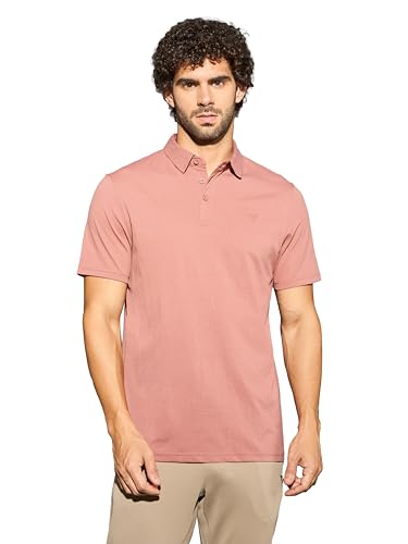 Image of TECHNOSPORT Men's Solid Slim Fit Polo Collar T-Shirt COTFLEX Half Sleeve Button Polyester for Gym Running Workout UPF50+ Anti Odour
