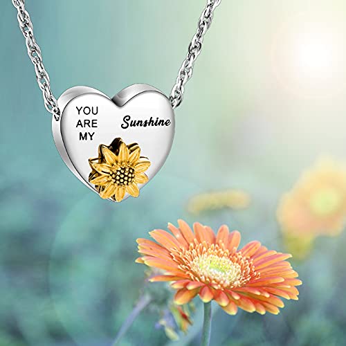 XIUDA Heart Ashes Necklace Urn Necklace with Sunflower You Are My Sunshine Cremation Necklace for Ashes Cremation Jewelry for Human Ashe Memorial Necklace with Flower4