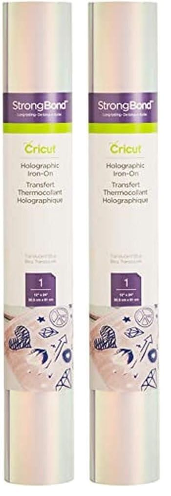 Cricut Holographic Iron On, Translucent Blue - 2-Pack of 2ft Rolls (12"x24") - HTV Heat Transfer Vinyl for Shirts, Apparel, Hats & More - Compatible with Cricut EasyPress & Machines
