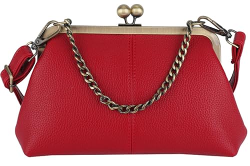 Image of Vintage Kiss Lock Tote Women 2026 Clasp Clutch PU Leather Purse Crossbody Shoulder Bag Everyday Chic Messenger Handbag