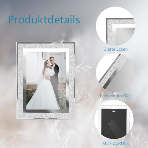 AZKEEGREY 3er-Set Glas Bilderrahmen 15x20, Silber Glitter Fotorahmen, Photo Frame Rahmen für Baby, Familienfotos, Hochzeitsfotos