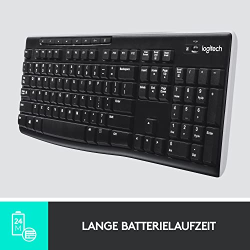 Logitech K270 Kabellose Tastatur für Windows, 2,4 GHz kabellos, Standardgröße, Nummernblock, 8 Sondertasten, 2 Jahre Batterielaufzeit, Kompatibel mit PC, Laptop, Deutsches QWERTZ-Layout - Schwarz – Bild 4