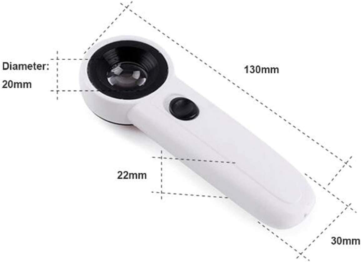 Lente d'ingrandimento, Lente d'ingrandimento a LED, Lente d'ingrandimento illuminata 40x Palmare con 2 luci a LED Lente d'ingrandimento Lente d'ingrandimento Lente in doppio vetro per anzian