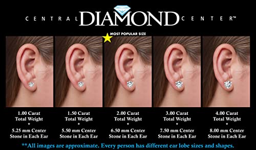 14K Gold Post & Sterling Silver Zirconia 3 Prong Martini Stud Earrings - Platinum Plated 8.00Mm 4.00Cttw #TOP2