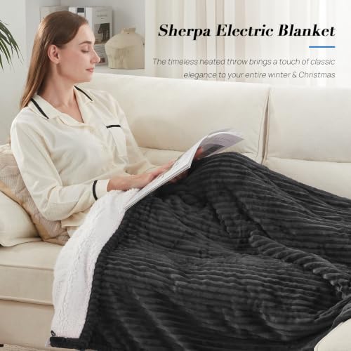 Image of Westinghouse Heated Throw Blanket, Fast Heating Blanket, 50x60 Inch Chacoal | Soft Flannel Sherpa Electric Throw with 6 Heating Levels & 2-10 Hours Auto Shut Off, ETL Certification, Machine Washable