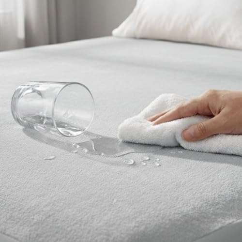 Image of Naksh Mattress Protector King Size Cotton (72x78x10 Inch Drop), Grey | Fitted Elastic Waterproof Bed Protector | Soft Absorbent Terry Fabric | Heavy Quality | Leak & Spill Protection