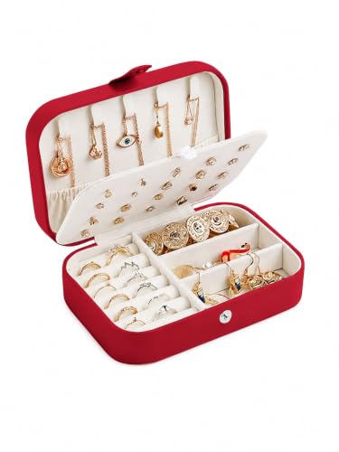 Image of Cortina Jewellery Organiser PU Leather Zipper | Portable Storage Box Case with Dividers | Container for Rings, Earrings, Necklace Home Organizer - Maroon