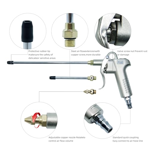 CCLIFE Druckluftpistole Luftblaspistole 1/4 Druckluft-Ausblaspistole Hochdruck Ausblaspistolen Pneumatische Luftkompressor Reinigungswerkzeug für industrielle Reinigungsprozesse mit 3 Düsen 10 bar