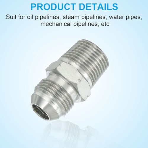 Image of PATIKIL Pipe Adapter Connector 7 /8 inch Male 74 Flare JIC x 5 /8 inch Male R Pipe Fitting 2 Pcs Oil Feed Restrictor Fitting Hydraulic Connector for Oil Steam Water Pipelines System