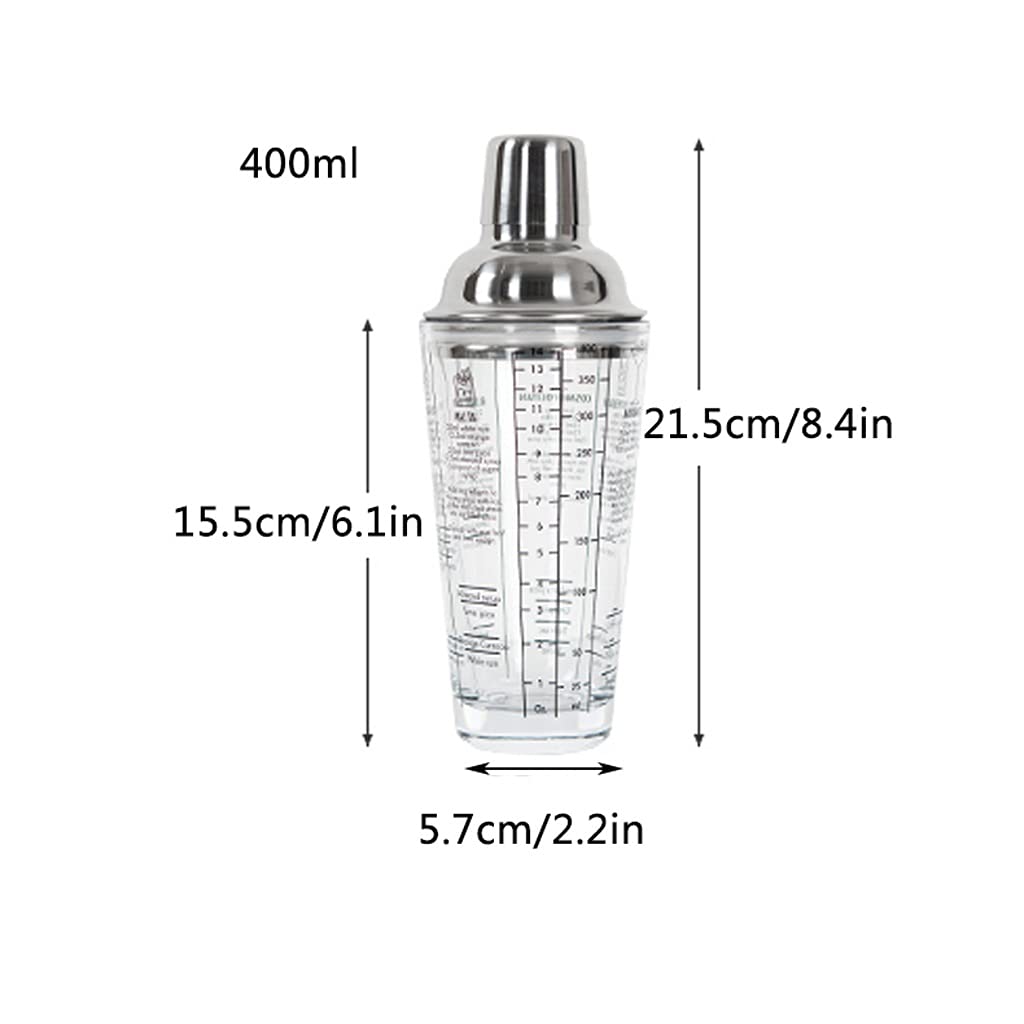 Shaker Cocktail Shaker Cocktail, Buvez des Recettes Mixerermartini mesurées Mélange en Verre et en Acier Inoxydable Shaker, Meilleur Cadeau for débutant Set à Cocktail