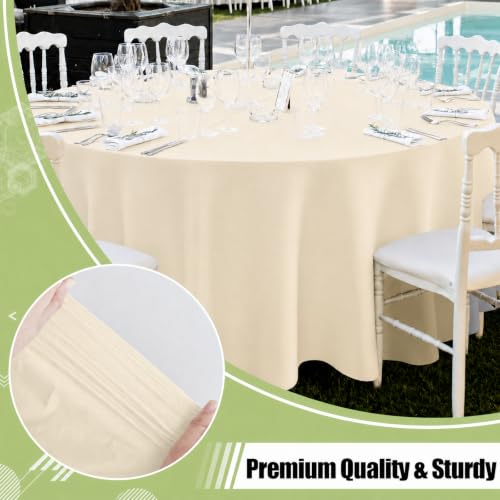 Image of Smiry Disposable Table Cloth - 6 Pack, 84 Inch Round Waterproof Tablecloths for Parties, Decorative Plastic Table Cover, Leakproof & Sturdy, Beige