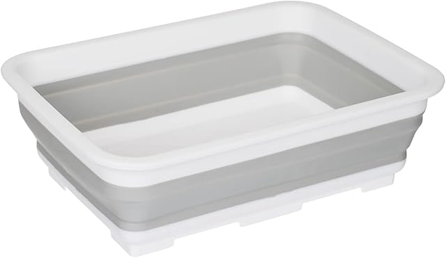 Orbit Innovations - Portable 10 Litre Rectangular Collapsible Washing Up Bowl Space-Saving Foldable Storage Basin for Outdoors Activities, Camping, Caravans, Home - White