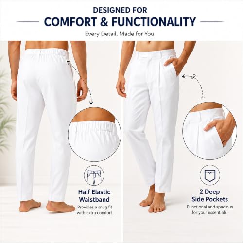 Image of Men's Pure Cotton Pant Style Pyjama | Pyjama /Pajama Style Pants for Kurtas, Festival | White, Cream, Black | Elasticated Waist and Dual Side Pockets