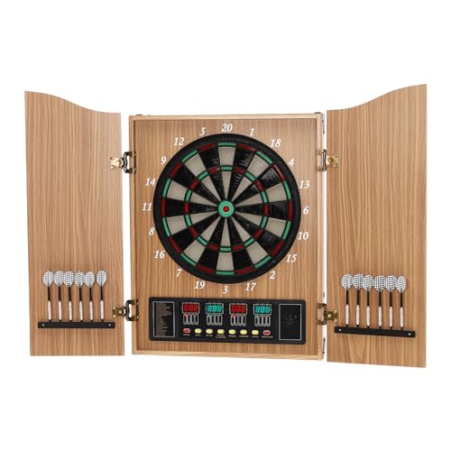 JAYGOVAN Electronic Dart Board Led Electric Digital Scoreboard Dart Boards for Adults Electronic Dartboard Cabinet with Solid Wood Cabinet, Up to 16 Players, 27 Games & 344 Variations (Yellow)