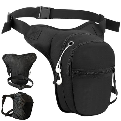 OnlyPRIME Pernera Moto + Funda de Lluvia | Riñonera Moto con ajuste a Pierna | Bolsa Pierna Moto con Orificio para Auriculares | Mochila Moto Ideal para Motoristas | Pernera Moto Impermeable.