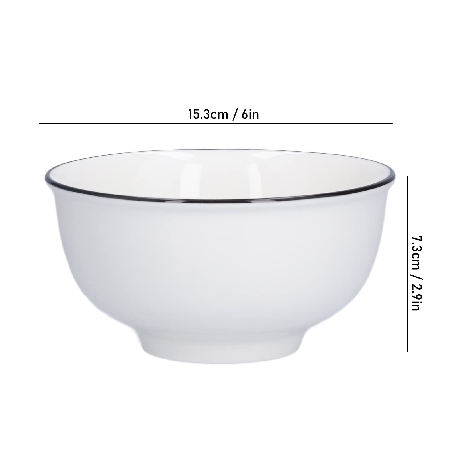 Yedio Set 6 Ciotole In Ceramica Bianca, 283 G, Per Dessert, Riso, Zuppa, Microonde E Lavastoviglie