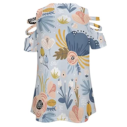 KccOsg Túnica feminina para usar com leggings, túnicas florais com ombro vazado, ajuste solto, zíper