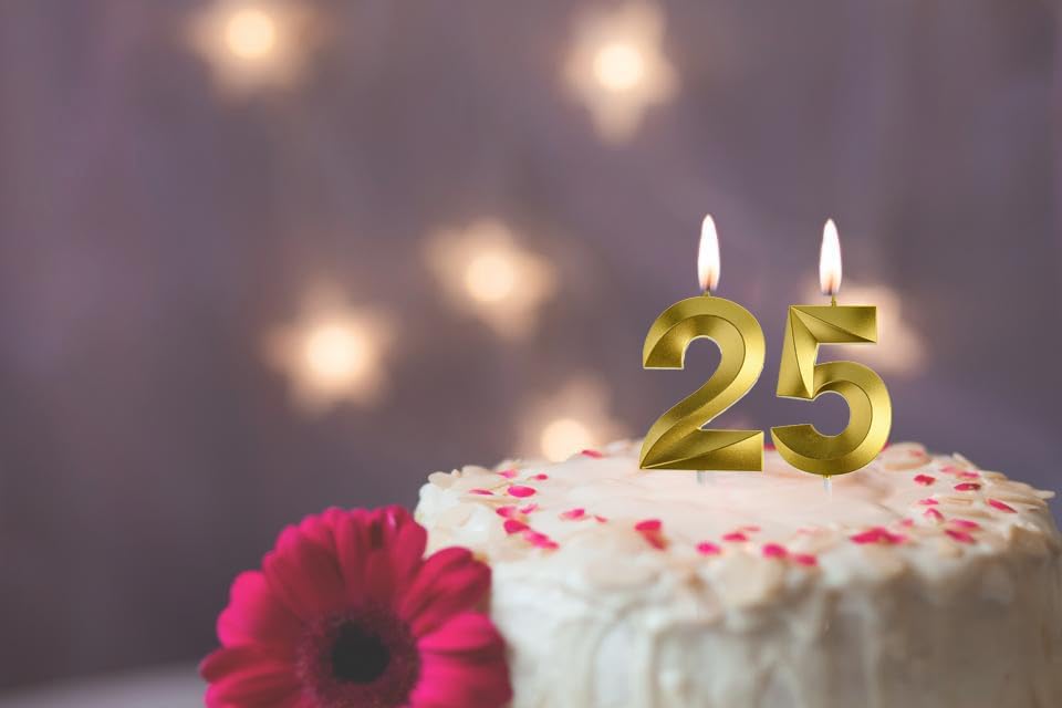 Miniatura 4 de Velas doradas de cumpleaños de 25 y 52, decoración de pastel de número 25 52 para decoración de cumpleaños, decoración de fiesta