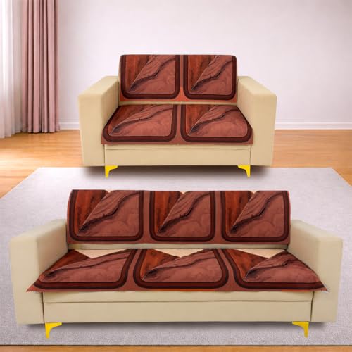 Image of Homerz Premium 'Luxe Series' Holland Velvet Sofa Cover | Smooth Finish | Anti-Skid Fleece Backing | Soft Touch Couch Protector for Living Room (Urban Dune, 5 (3+2) Seater, Seat Cover with Backrest)