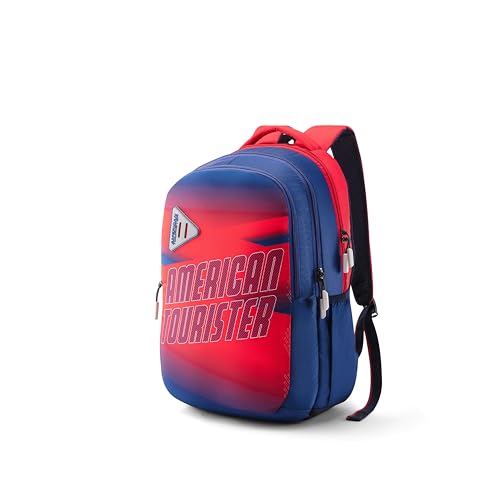 Image of American Tourister Nexa Style 03 | 32 L Backpack | 3 Compartments | School & College Bag for Men & Women | Blue /Red | 1 Yr Global Warranty