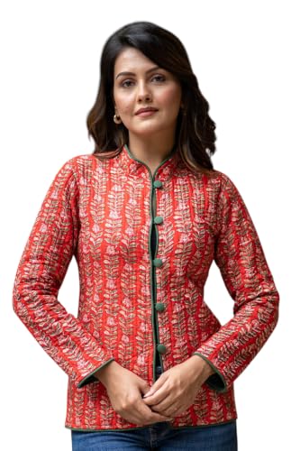 Image of Reversible Jacket for Women | Double Sided Quilted Jacket | Reversible Winter Jacket for Women | Stylish Ethnic Printed Jacket | Warm & Comfortable Casual Outerwear