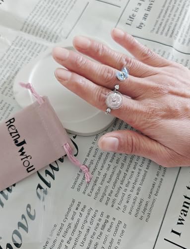 Anti-Anxiety Fidget Spinner Rings, 2PCS Gold or White-Gold Plated Copper CZ Couple Matching Promise Rings, Butterfly and Cherry Blossom Flows Shapes, Adjustable Opening4