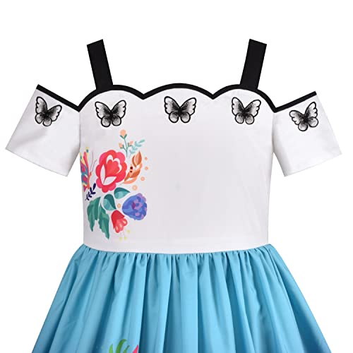 Sunny Fashion Girls Dress Scallop Trim Off Shoulder Floral Embroidery Butterfly Ocean3
