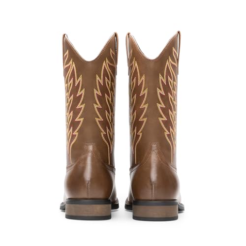 Bruno Marc Cowboy Boots for Men, Slip on Western Boots with Chic Embroidered Durable Short Retro Country Square Toe Boot4