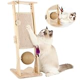 Kratzbrett Katzen, L-förmiger Sisal Kratzsäule, 70 cm Hohe Natürliche Sisal-Kratzsäule mit Ball für alle...
