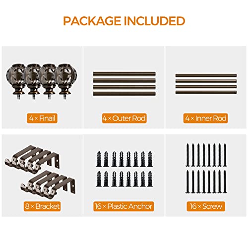 Hotozon 3/4 Inch Curtain Rods 78 To 145 Inches(6.5-12.08 Ft), 2 Pack Antique Bronze Window Rods For Windows 66 To 141 Inches(5.5-11.8Ft), Single Drapery Rod With Finials #TOP6