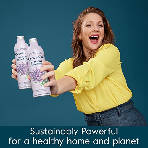 Grove Co. Hydrating Gel Hand Soap Refills (2 X 13 Fl Oz) + 1 X Reuseable Glass Soap Dispenser, Plastic-Free & Liquid Refillable Starter Kit, Natural Lavender Blossom & Thyme Fragrance #TOP5