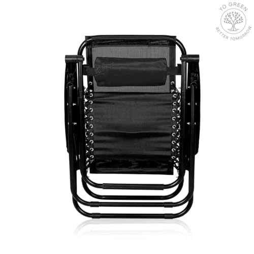 Image of Yo Green Stainless Steel Zero Gravity Chair, Lawn Chair Recliner Lounge, Portable Camping Folding Beach Chair with Removable Pillow (Black)