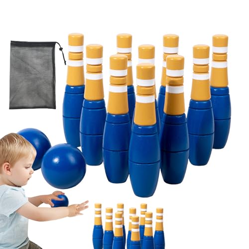 Juego Bolos Madera - Bolas Coloridas, Diseño Seguro, Fácil Transporte | Tamaño 17cm para Niños, Patio Trasero, Interiores, Exteriores, Actividad Familiar Educativa