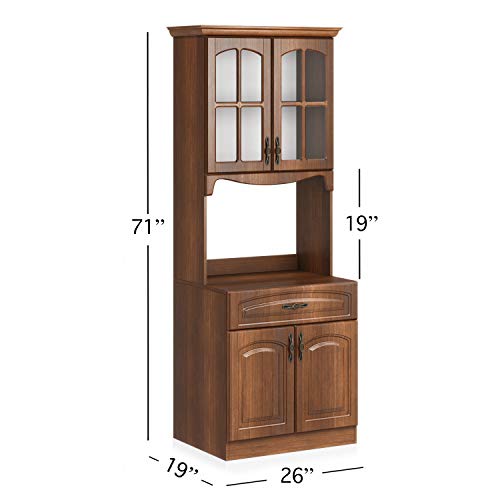 Living Skog Kitchen Storage Cabinet–Kitchen Cabinet with Storage Shelves and Microwave Stand–Pantry Cabinet-Kitchen China Cabinet–Kitchen and Pantry Hutch Cabinet (Dark Cherry)