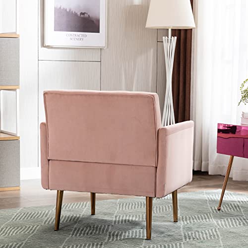 Olela Velvet Accent Chair With Arms For Living Room, Modern Tufted Single Sofa Armchair With Gold Metal Legs Upholstered Reading Club Chair For Bedroom Office Decorative (Pink - Velvet) #TOP3
