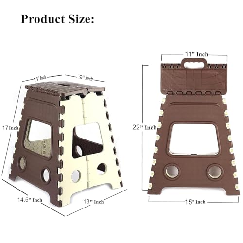 Image of 18 Inch Folding Step Stool,Super Strong Foldable Stool for Adults & Kids, Portable Plastic Step Stool, Non Slip Folding Stools for Kitchen, Bathroom, Bedroom, Office