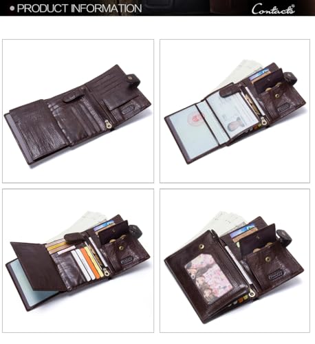 Image of Sam's Design Genuine Leather Wallet Trifold Wallet for Men Vintage Male Compact Purse Card Holder Small Wallet (Dark Brown)