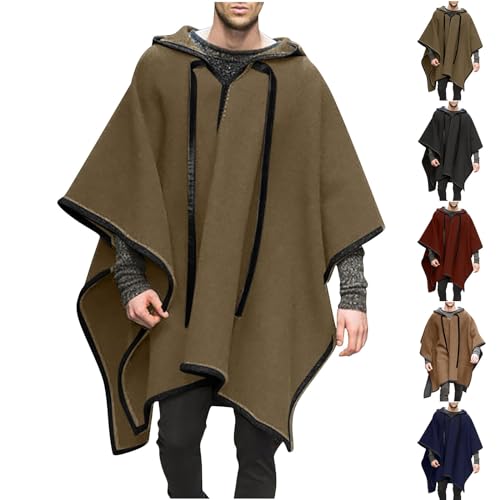 XUNRYAN Men's Steampunk Gothic Cloak with Hood Fashion Poncho Comfortable Home Clothes House Cape Coat Men Wool-Blend Poncho2
