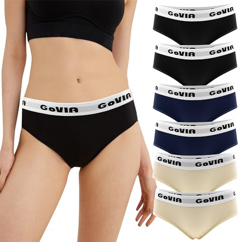 GoVIA Bragas Mujer Culotte Algodón Deporte Braguitas Ropa Interior Pack de 6 3922 BHBU S