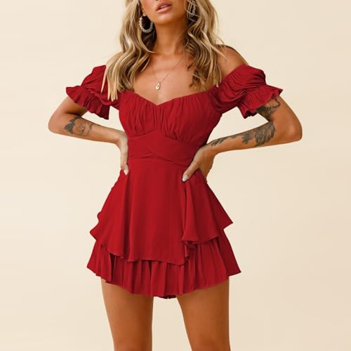 Image of Fixmatti Women Jumpsuit Low V Neck Drawstring Waisted Long Pant Romper Outfits