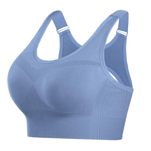 Litherday Sujetador Deportivo Mujer Alto Impacto Push Up Top Deportivo Sin Costuras con Espalda Ajustable Bra Deportivo de Alta Sujeción para Fitness Yoga Azul Gris Oscuro M