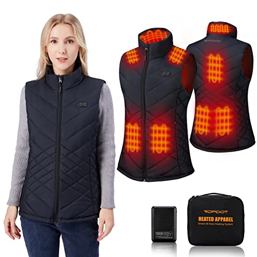 Gilet Chauffant Femme avec Batterie 7.4V 10000 mAh, 8 Zones de Chauffage, Gilet Chauffant électrique Léger à 3 Températures, Veste Chauffante pour la Balades en Plein Air, Camping et le Travail