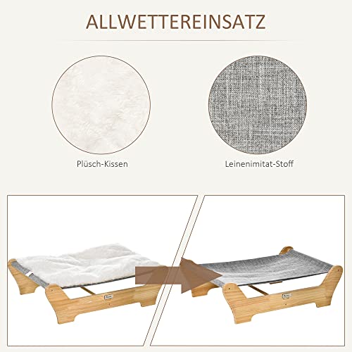 PawHut Katzenbett mit Gestell Hängematte für Katzen erhöhtes Katzennest mit weichem Kissen Kiefernholz Natur 68 x 43 x 20 cm