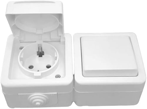 Conmutador 10A 250V y Base Schuko 16A 250V de superficie exterior IP54, ideal pa