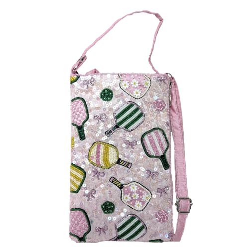 Bamboo Trading BTC Pickleball Chic Phone Pouch Beaded & Sequined Sporty Crossbody Pink4