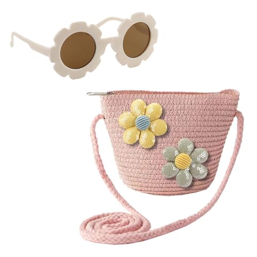 CWPFVQA 1 Bolso De Paja De Flores, 1 Gafas De Sol para Niños, Bolso De Hombro para Niñas, Bolso De Mano para Niñas, Bolso De Muñeca Tejido, Bolso De Paja para Niños CWPFVQA 1 Bolso De Paja De Flores, 1 Gafas De Sol para Niños, Bolso De Hombro para Niñas, Bolso De Mano para Niñas, Bolso De Muñeca Tejido, Bolso De Paja para Niños